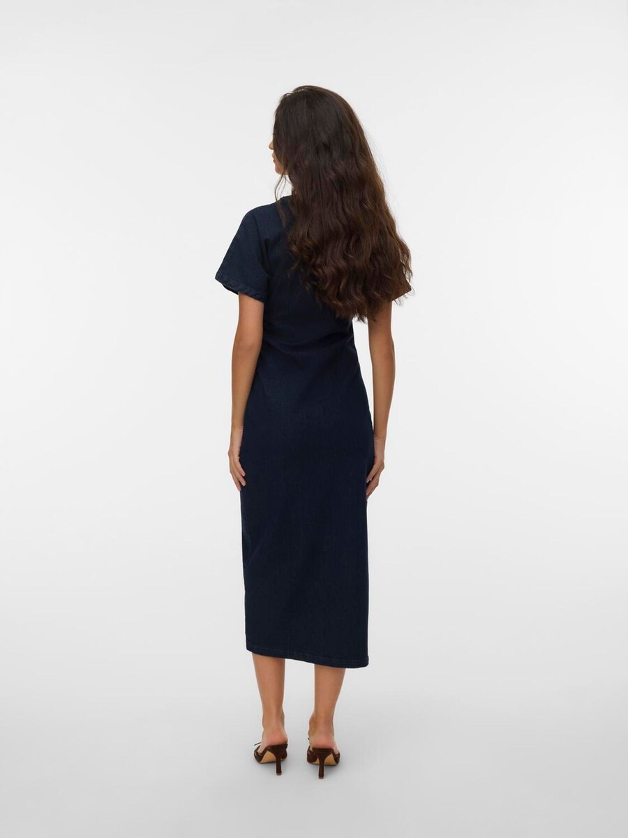Short Sleeve V-Neck Ankle Length Denim Dress angle 2