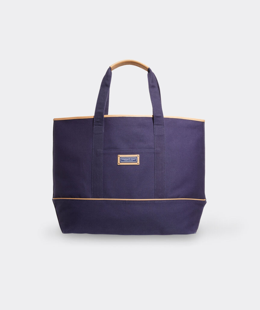 Navy canvas tote front view
