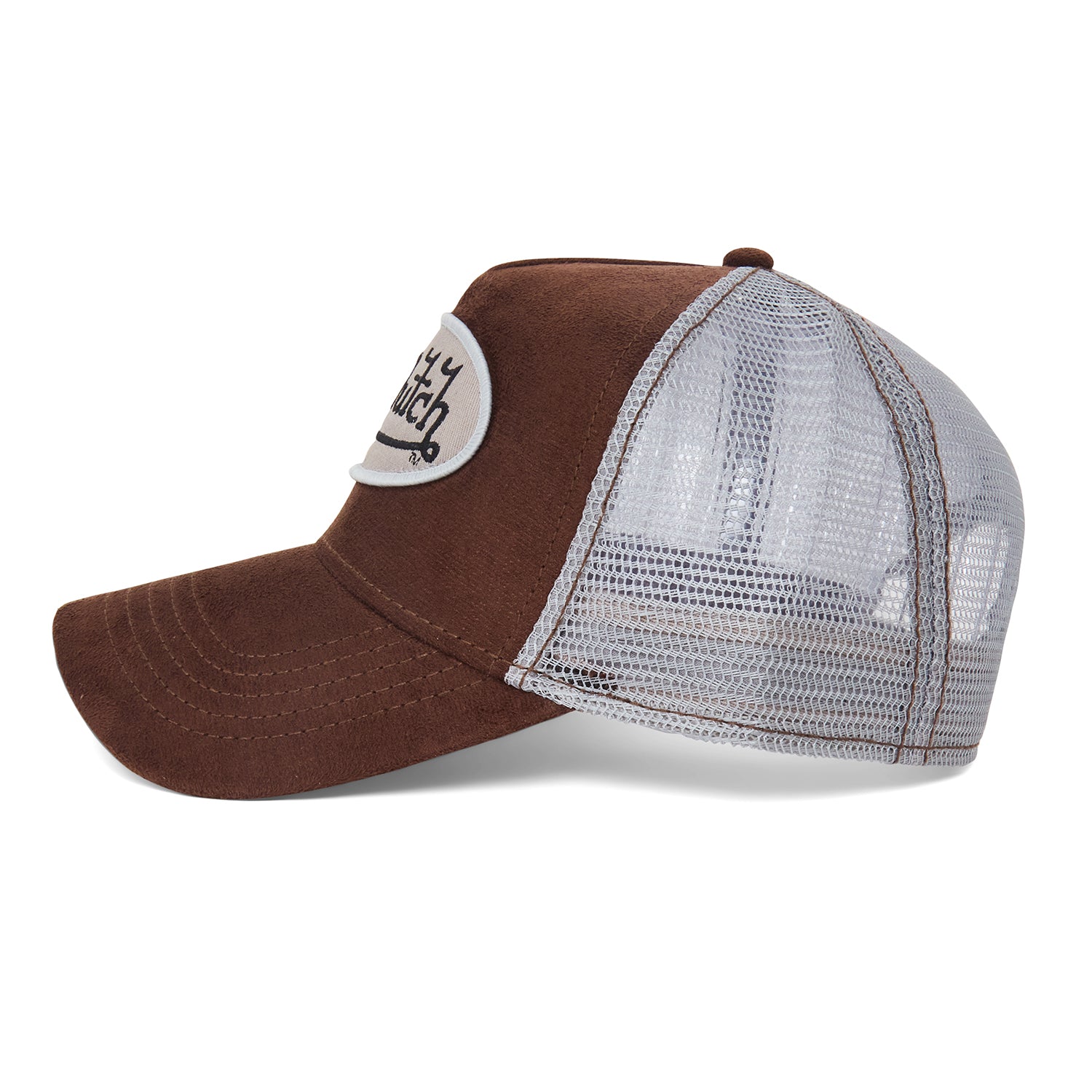 left profile showing suede-look front panel