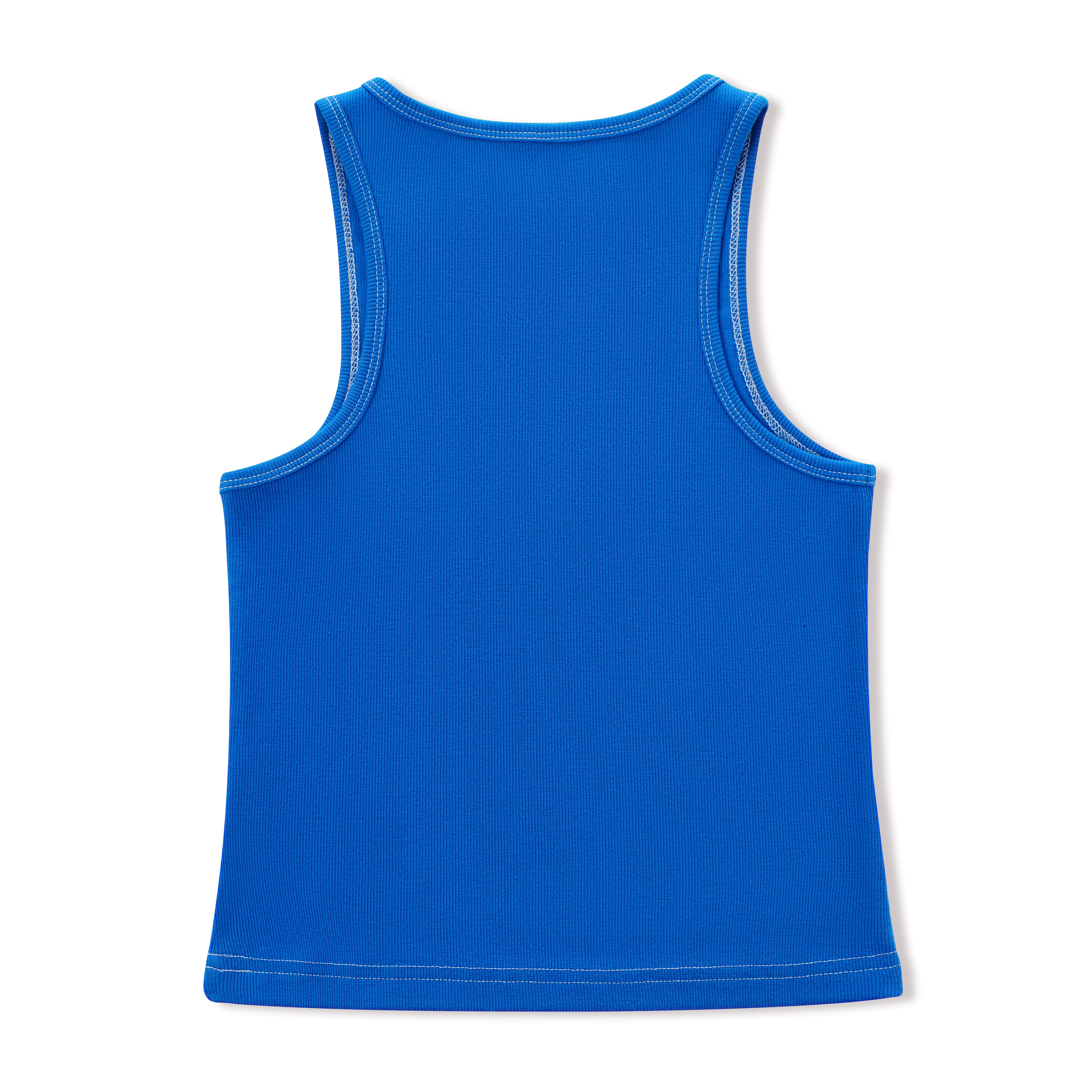 back view of the ribbed blue tank