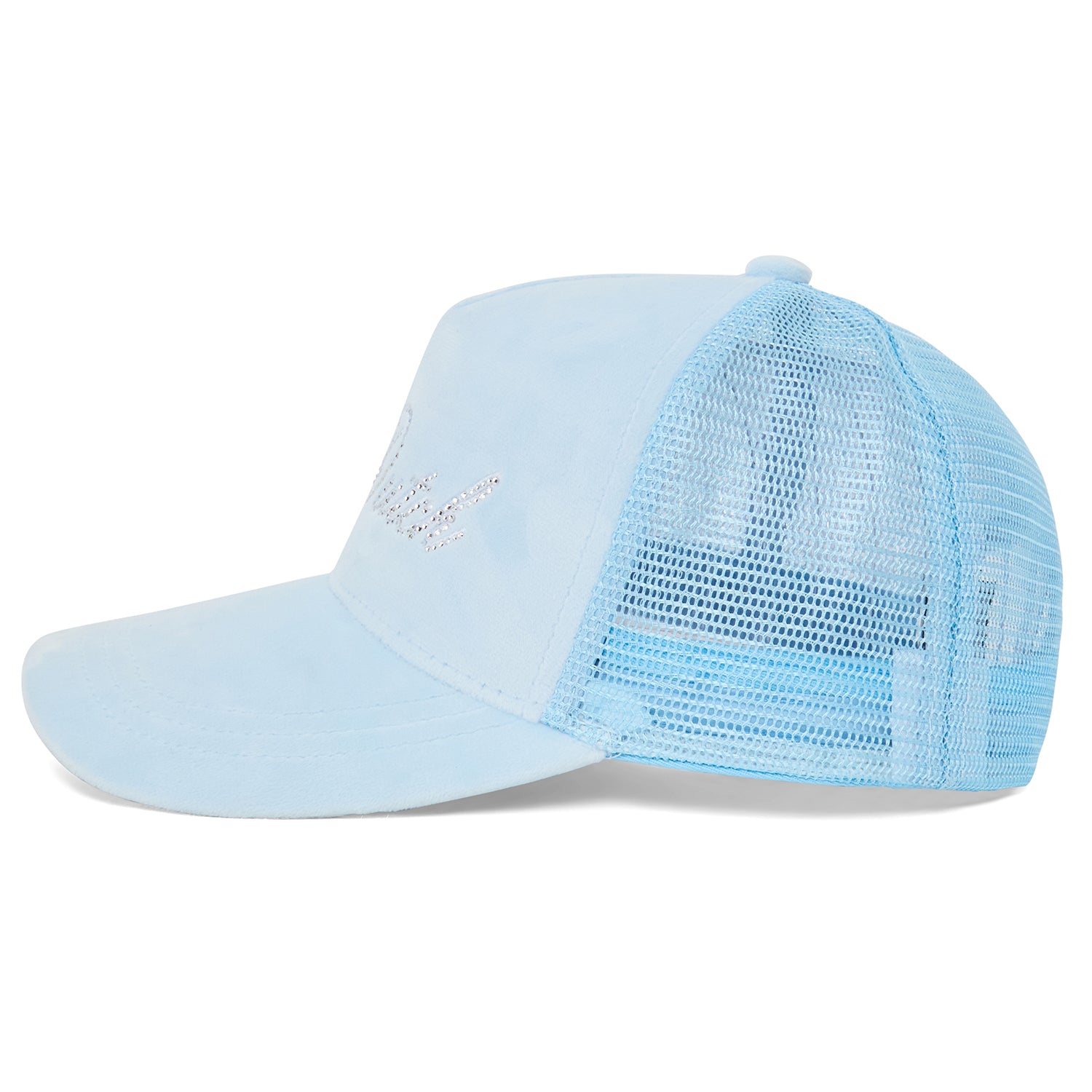 side profile showing translucent blue mesh