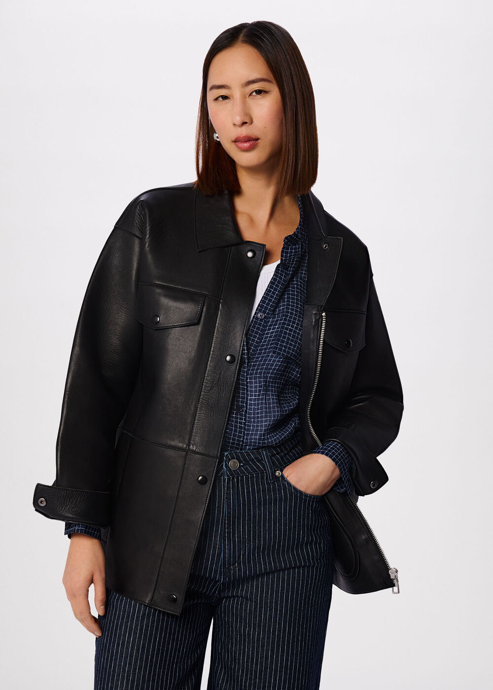 Clean Bonded Leather Jacket — side or back view