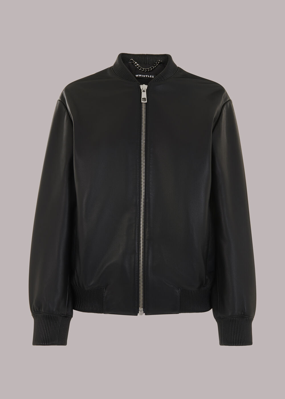 Laura Leather Bomber Jacket — closeup detail