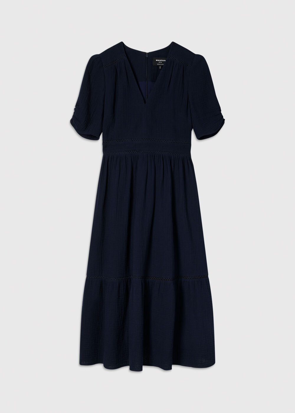 V-Neck Textured Midi Dress — closeup detail