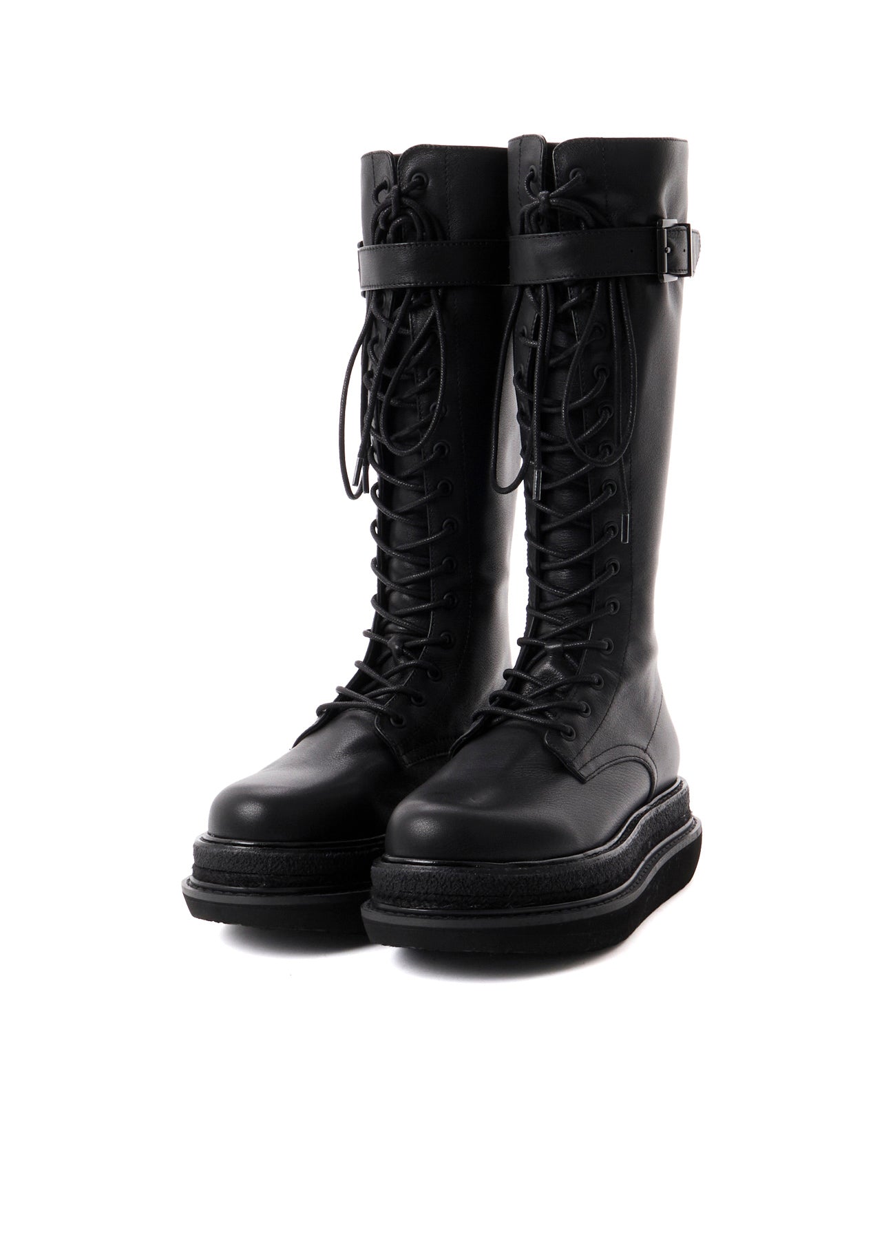 Soft Oil Leather Long Lace-Up Boots