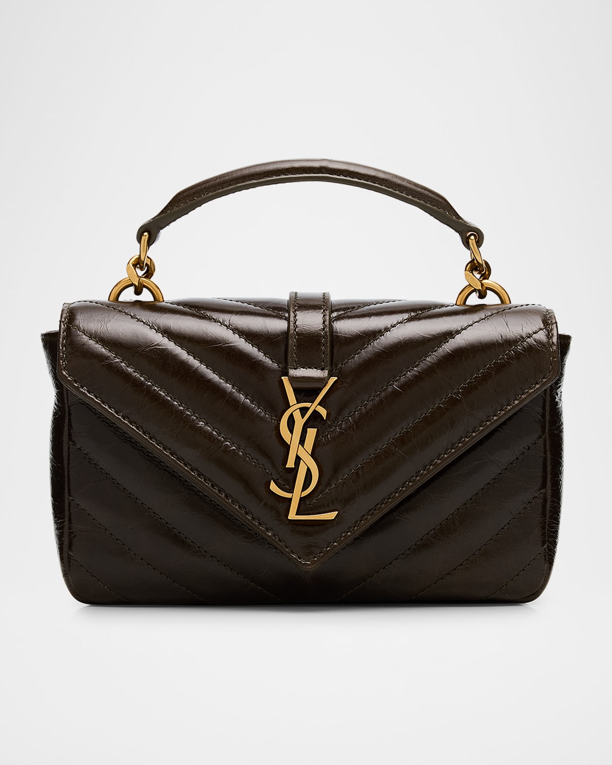 Brown crackled leather with gold monogram and top handle