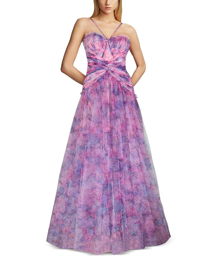 Pleated Halter Strap Tulle Gown