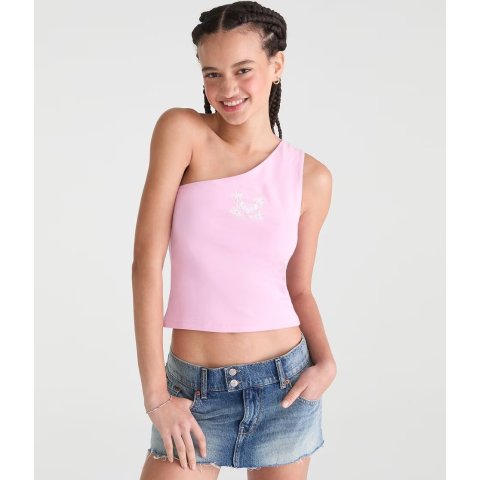 Aeropostale Roxy Logo One-Shoulder Tank Top