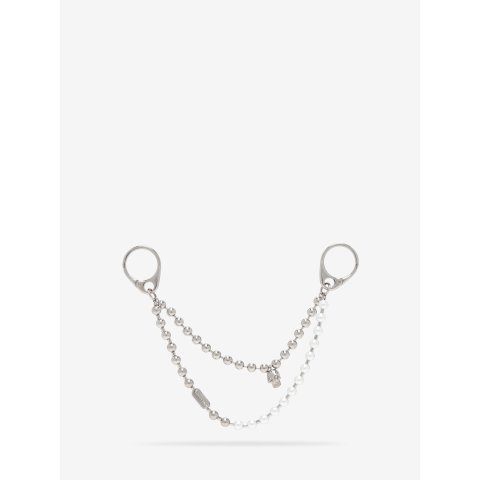 Pearl Skull Double Chain Charm Palladium