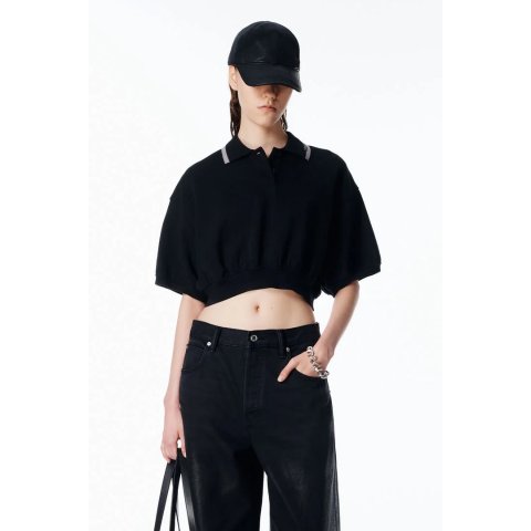 Alexander Wang alexanderwang Cropped Cinched Cotton Polo Black