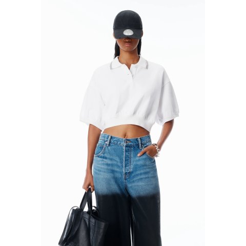 Alexander Wang alexanderwang Cropped Cinched Cotton Polo White