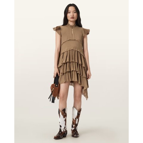 AllSaints Cavarly Cotton Mini Dress Brown