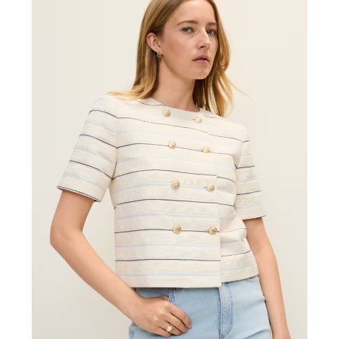 Ann Taylor Tweed Short Sleeve Crew Neck Jacket