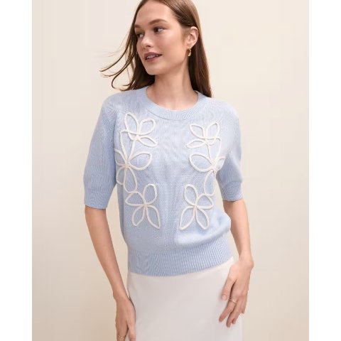 Ann Taylor Floral Applique Sweater Tee
