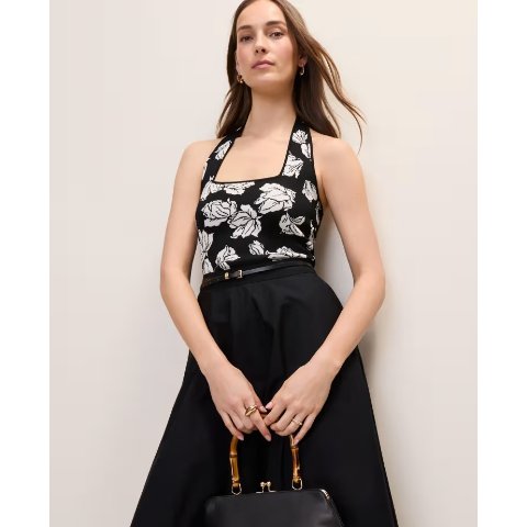 Ann Taylor Floral Jacquard Halter Sweater Top