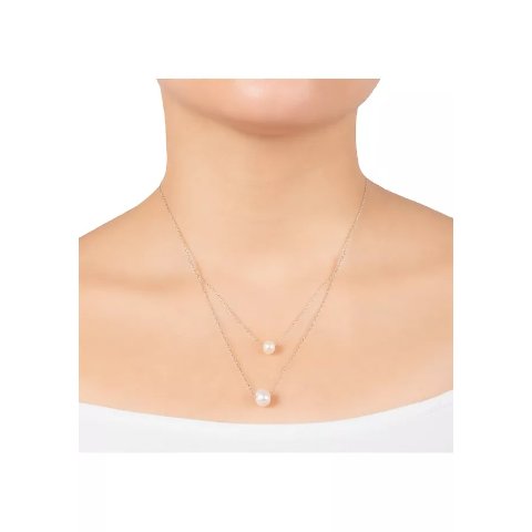 Sterling Silver 16"+ 2" Freshwater Pearl 2 Row Layered Necklace