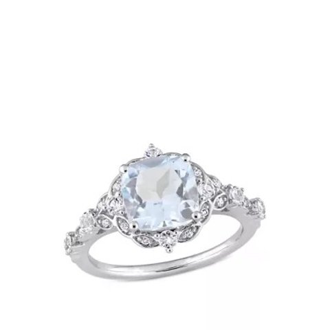 belk Belk & Co. Aquamarine Vintage Ring 14K White Gold