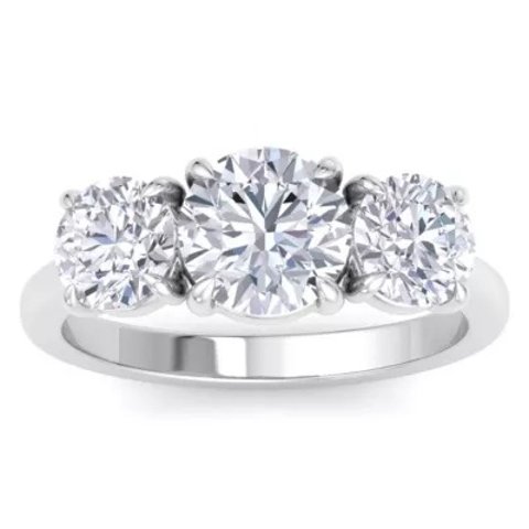 Lab Created 3 Carat Three Stone Lab Grown Diamond Engagement Ring Sterling Silver