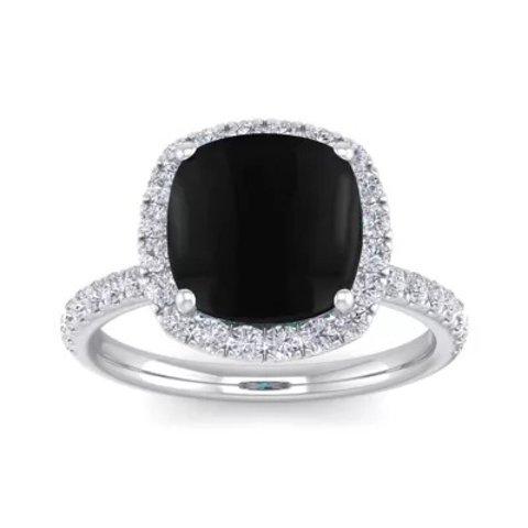 Lab Created 5.5 Carat Cushion Cut Gemstone and Halo Diamond Ring in Sterling Silver