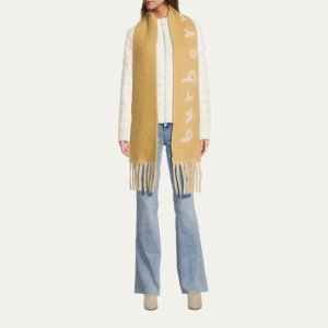 Burberry Logo Alpaca-Blend Reversible Scarf with Chunky Fringe