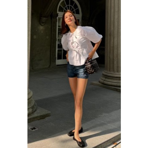 Ganni Poplin Front-Tie Peplum Blouse