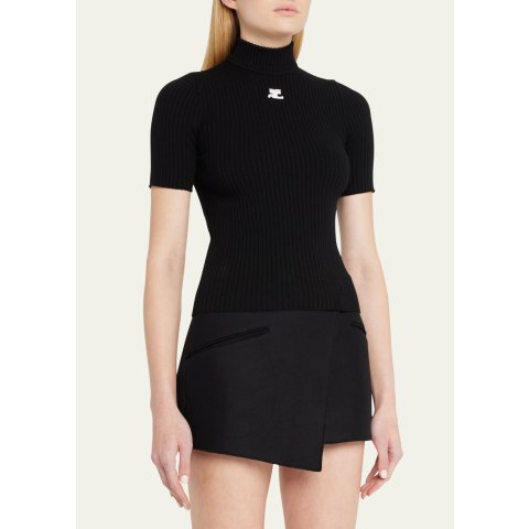 Courreges Courreges Mock-Neck Short-Sleeve Rib Pullover