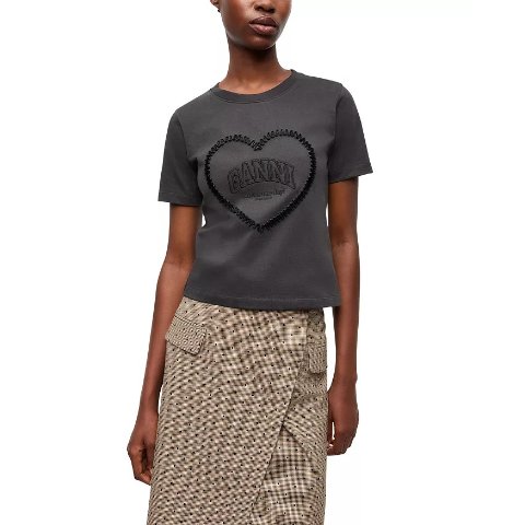 Ganni Heavy Heart Tonal Logo T-shirt for Women