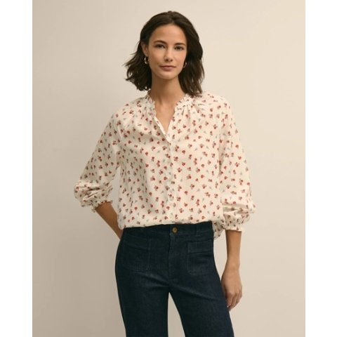 Brooks Brothers Silk-Cotton Floral Print Blouse