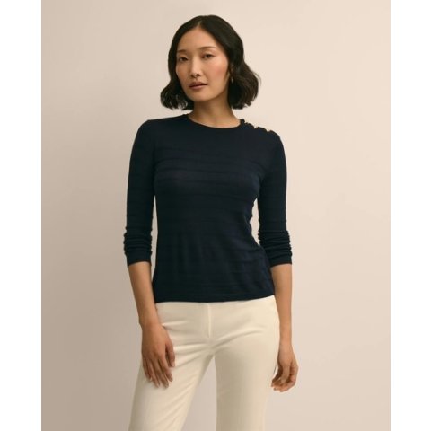 Brooks Brothers Silk-Viscose Shadow Stripe Heart-Button Sweater