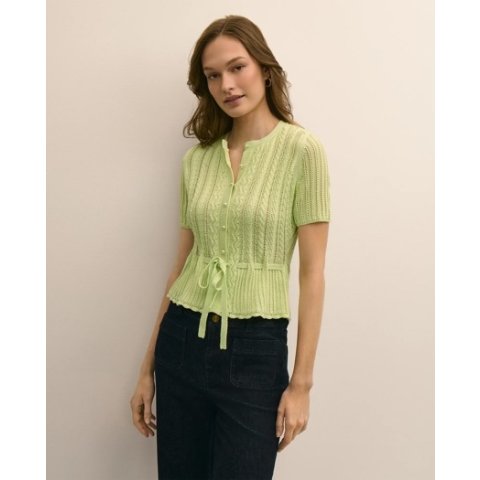 Brooks Brothers Short-Sleeve Pointelle Peplum Cardigan