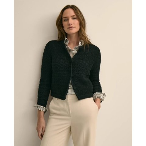 Brooks Brothers Mercerized Cotton Crochet Sweatshirt Jacket