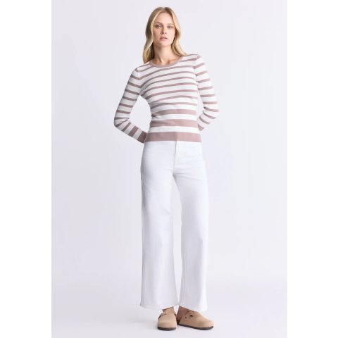 BUFFALO David Bitton Scotlyn Striped Long-Sleeve Sweater SW0103H White