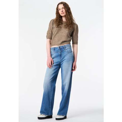 BUFFALO David Bitton Addie BL16132 High Rise Wide Leg Women's Jeans Sanded Blue