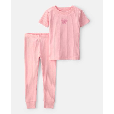 Carter's Baby Girl Butterfly Ribbed 2-Piece Pajama Set Pink