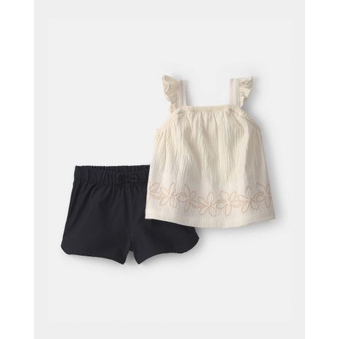Carter's Baby Girl 2-Piece Floral Top and Shorts Set Black/Ivory