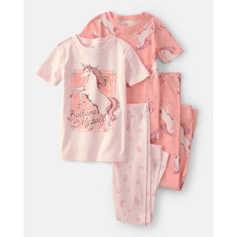 Carter's Girls Unicorn 100% Cotton Snug Fit 4-Piece Pajama Set Pink