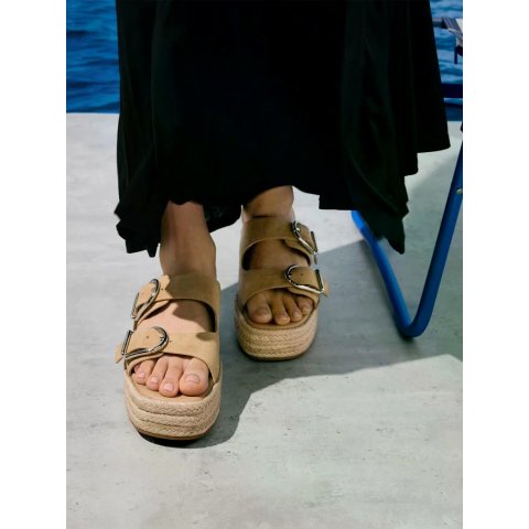 Charles & Keith Faux Suede Double-Strap Sandals Sand