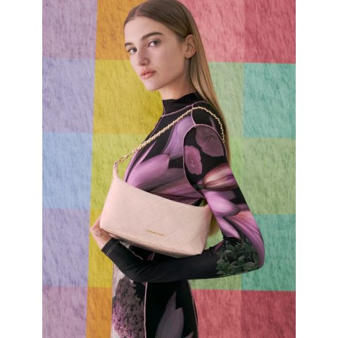 Charles & Keith Duo Quilted Shoulder Bag Soft Pink