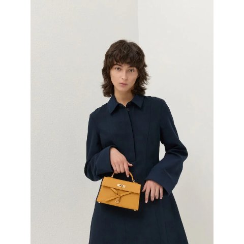 Charles & Keith Tricha Top Handle Bag Knotted-Belt Saffron Yellow