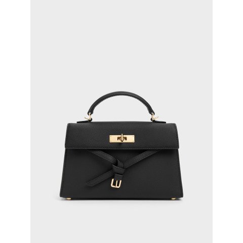 Charles & Keith Tricha Knotted-Belt Top Handle Bag Black