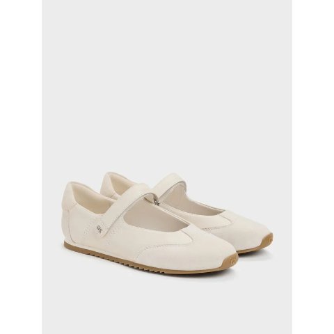 Charles & Keith Jace Leather and Suede Mary Jane Sneakers Chalk