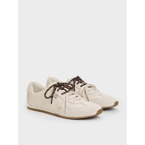 Charles & Keith Jace Leather & Suede Sneakers Chalk