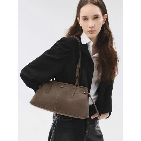 Charles & Keith Noane Elongated-Handle Shoulder Bag Stone Grey