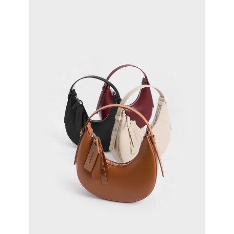 Charles & Keith Carey Crescent Hobo Bag Burgundy