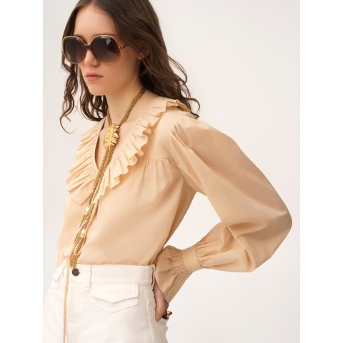 Chloe Chloé Cotton Ruffle Top Beige