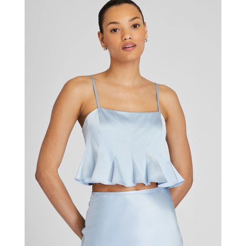 Club Monaco Silk Charmeuse Cropped Flounce Tank