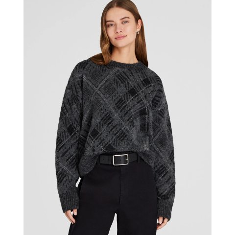 Club Monaco Grey Plaid Jacquard Oversized Sweater
