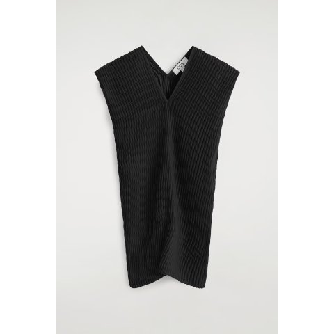 COS Pleated V-Neck Top Black