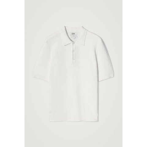 COS Textured Knitted Cotton Polo Shirt White