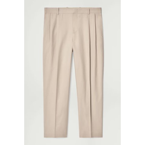 COS Relaxed Pleated Cotton Tapered Pants - Mole